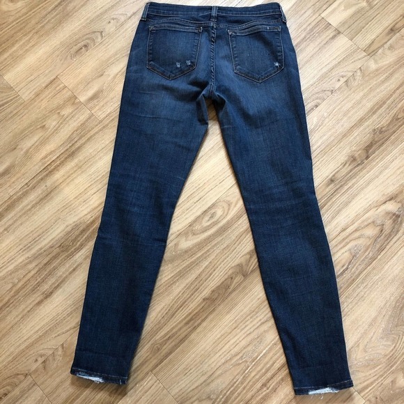 J Crew Toothpick Jeans Women's Size 28 Dark Wash Distressed Tore Patch - Picture 6 of 8